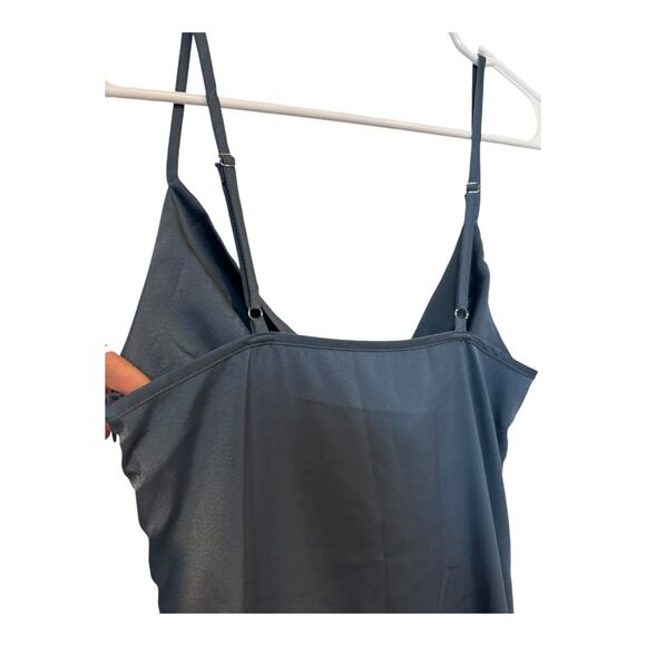 NWT SOLID COWL NECK SLIT MIDI DRESS side row of buttons, Cider in blue size S - Picture 9 of 15